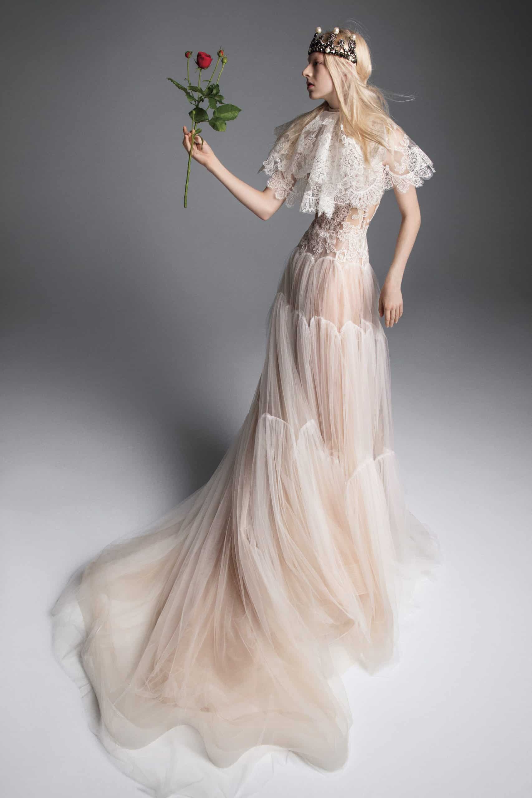 a high- volume lace neck wedding dress fall 2019 by Vera Wang