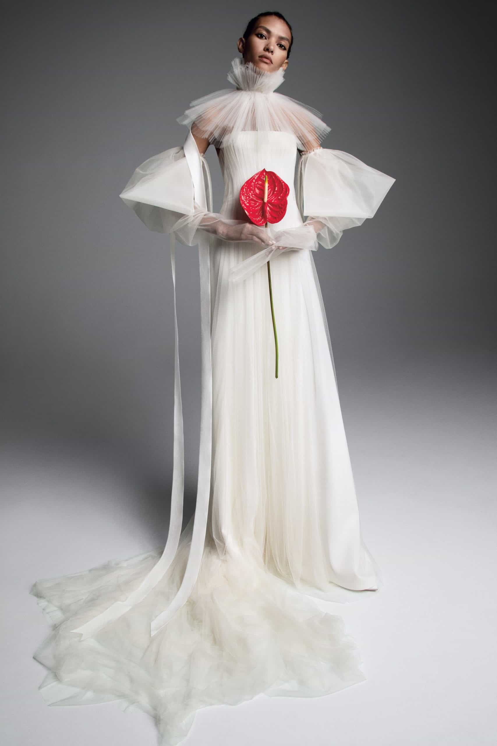 a high- volume tulle neck wedding dress fall 2019 by Vera Wang