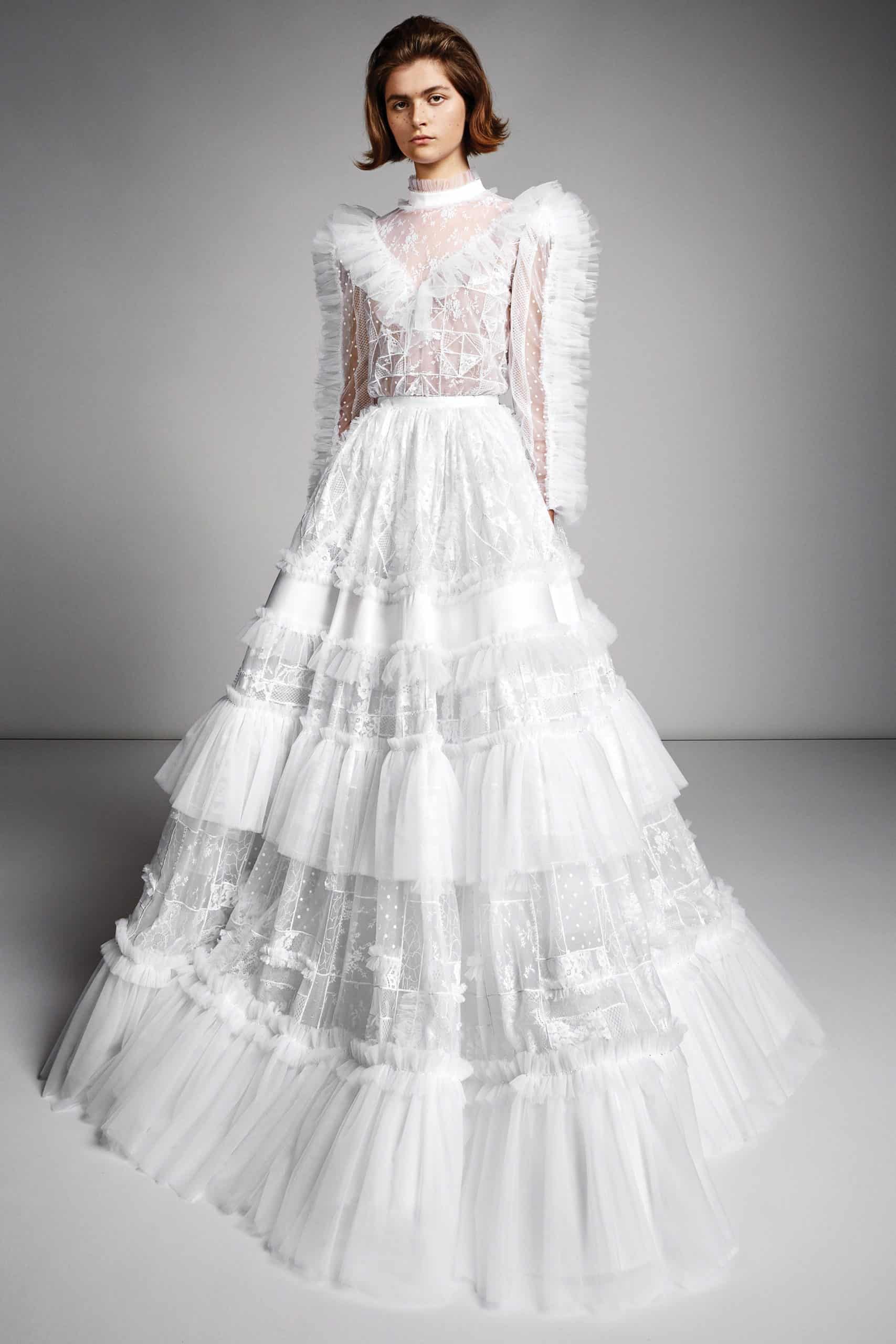 modern wedding dress a-lined with tulle and lace by Viktor and Rolf