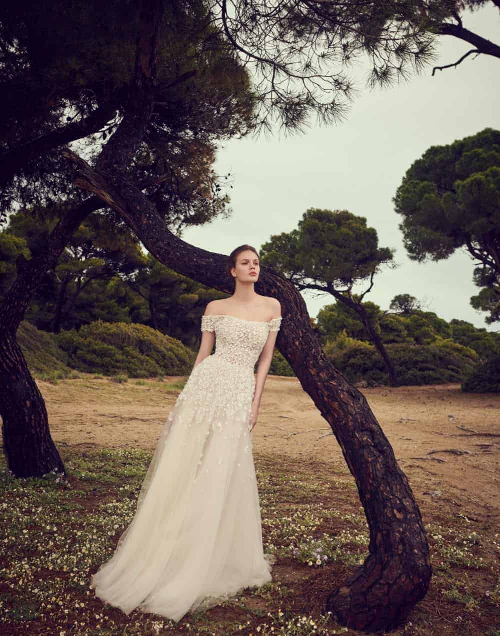 a-line wedding dress with lace and tulle by Costarellos