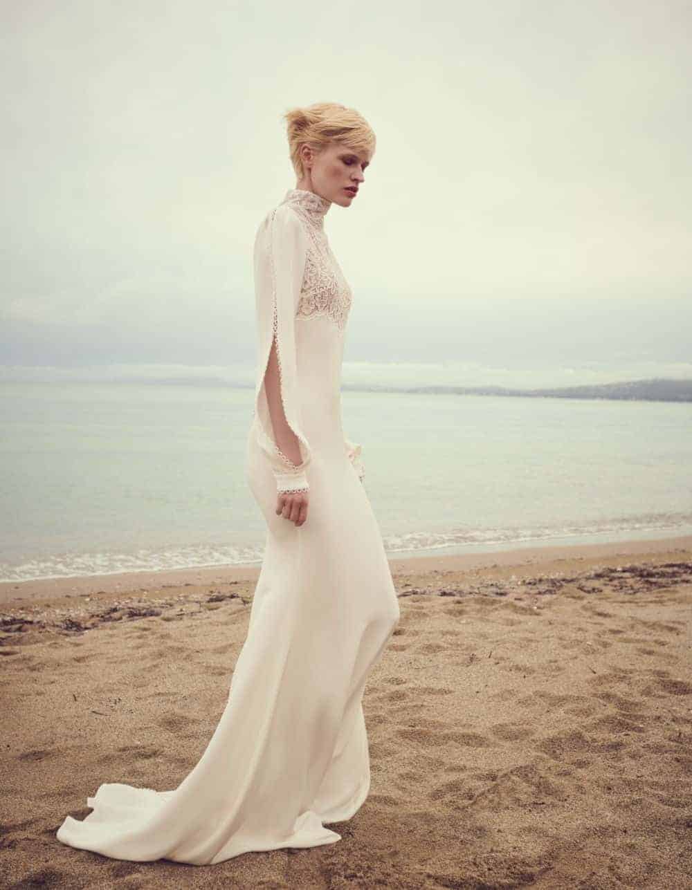 silk wedding dress with long sleeves by Costarellos