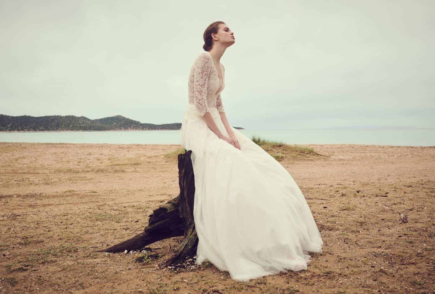 a-line wedding dress with lace and tulle by Costarellos