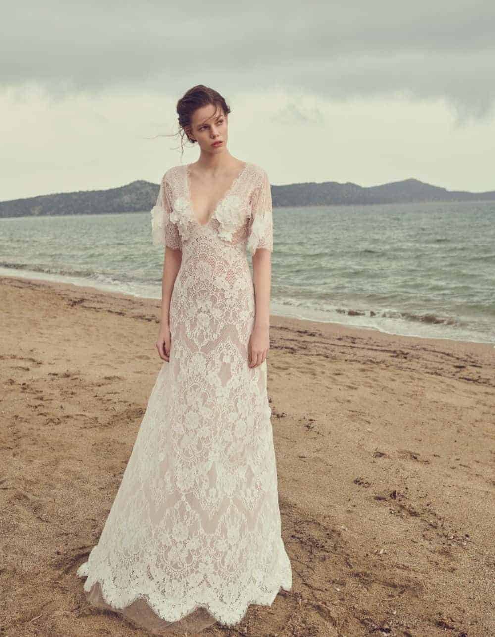 a-line wedding dress with lace by Costarellos