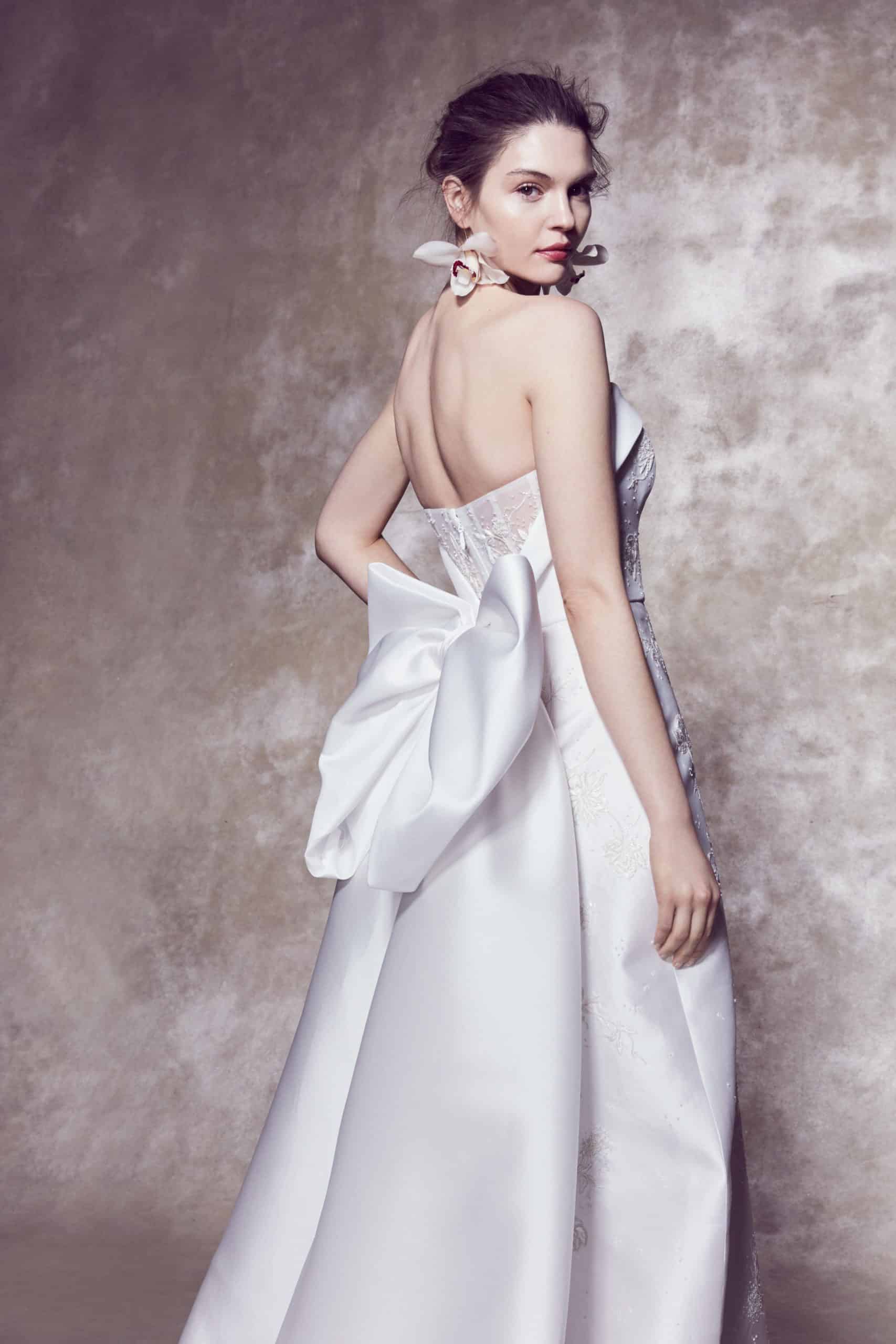 strapless wedding dress with back large bow by Marchesa