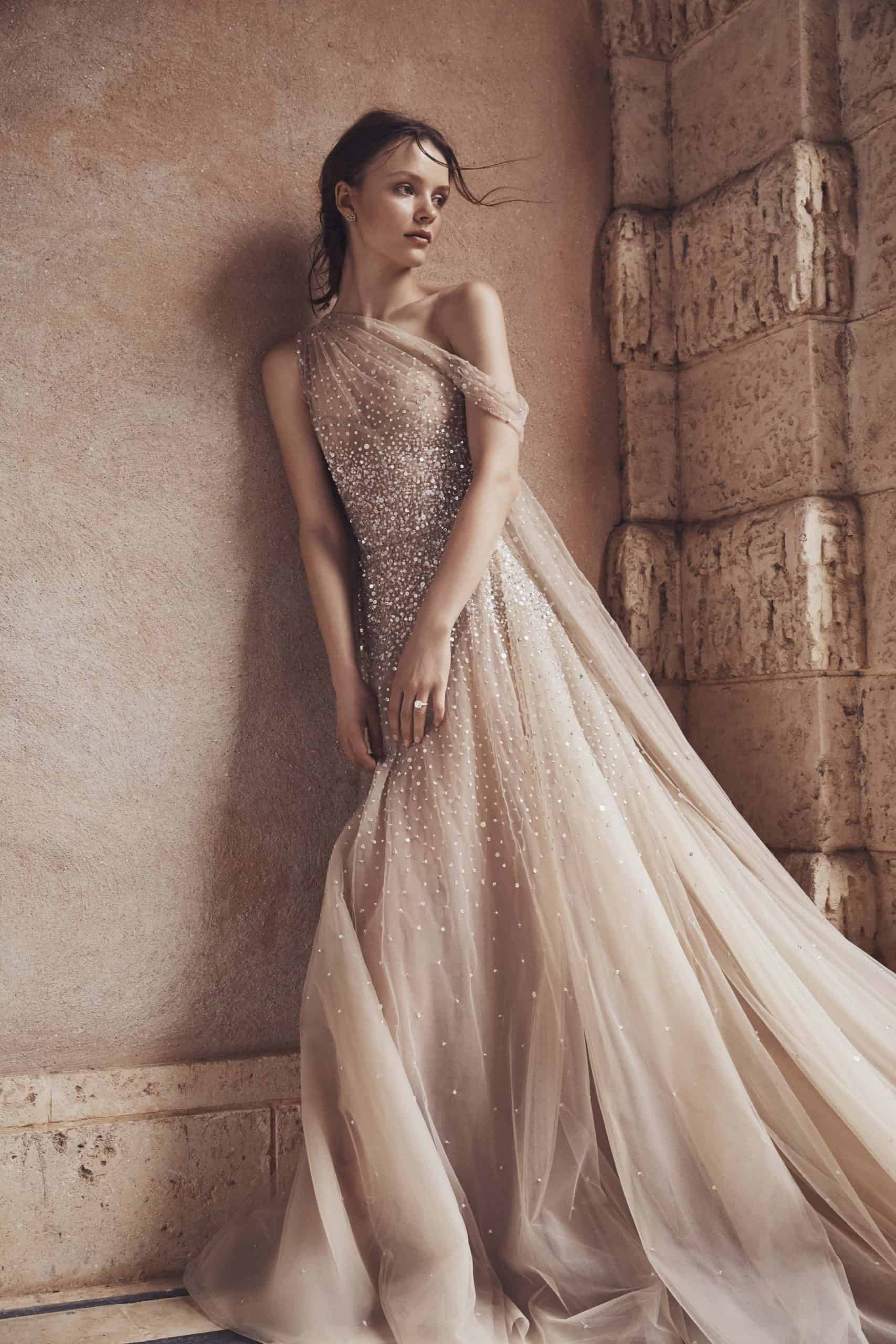 tulle wedding dress with diamonds by Monique Lhuillier