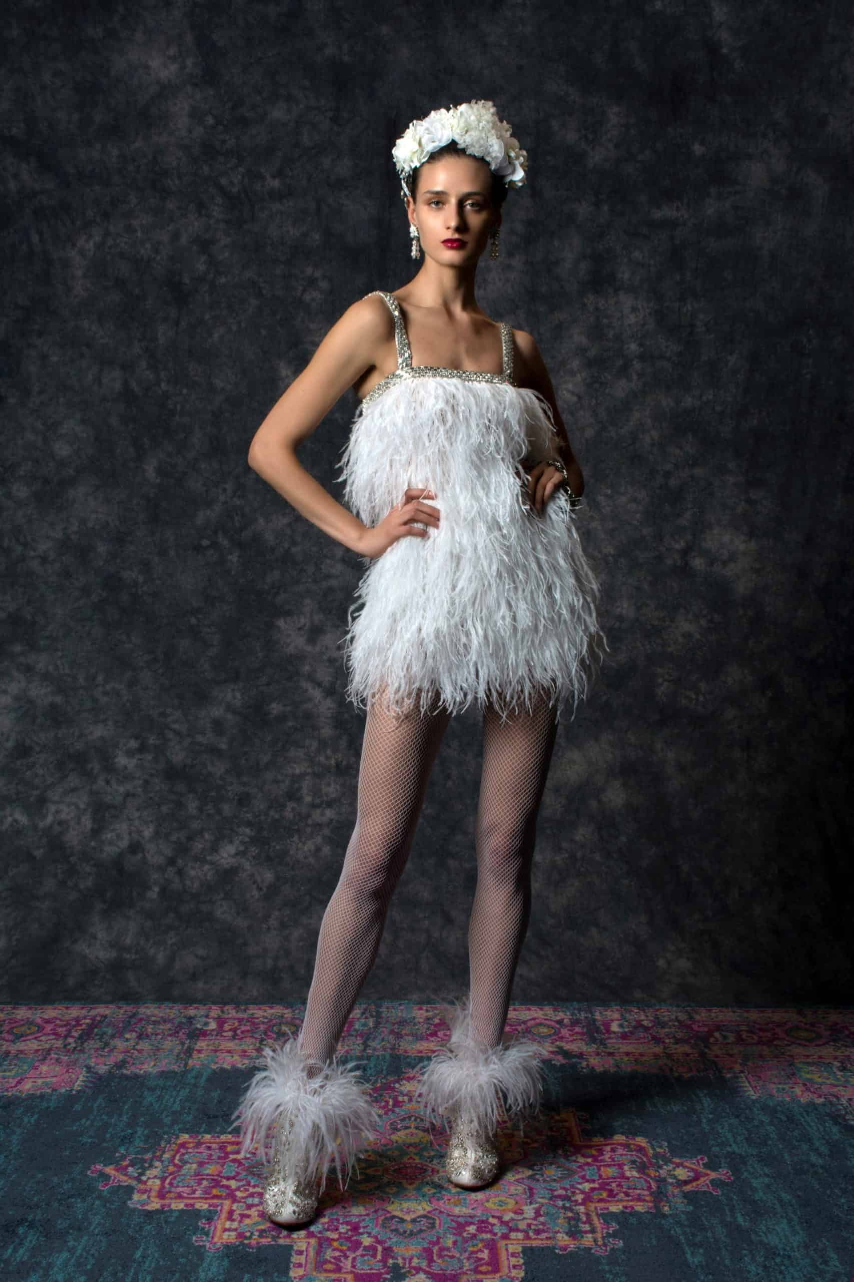 wedding dress with feathers by Naeem Khan