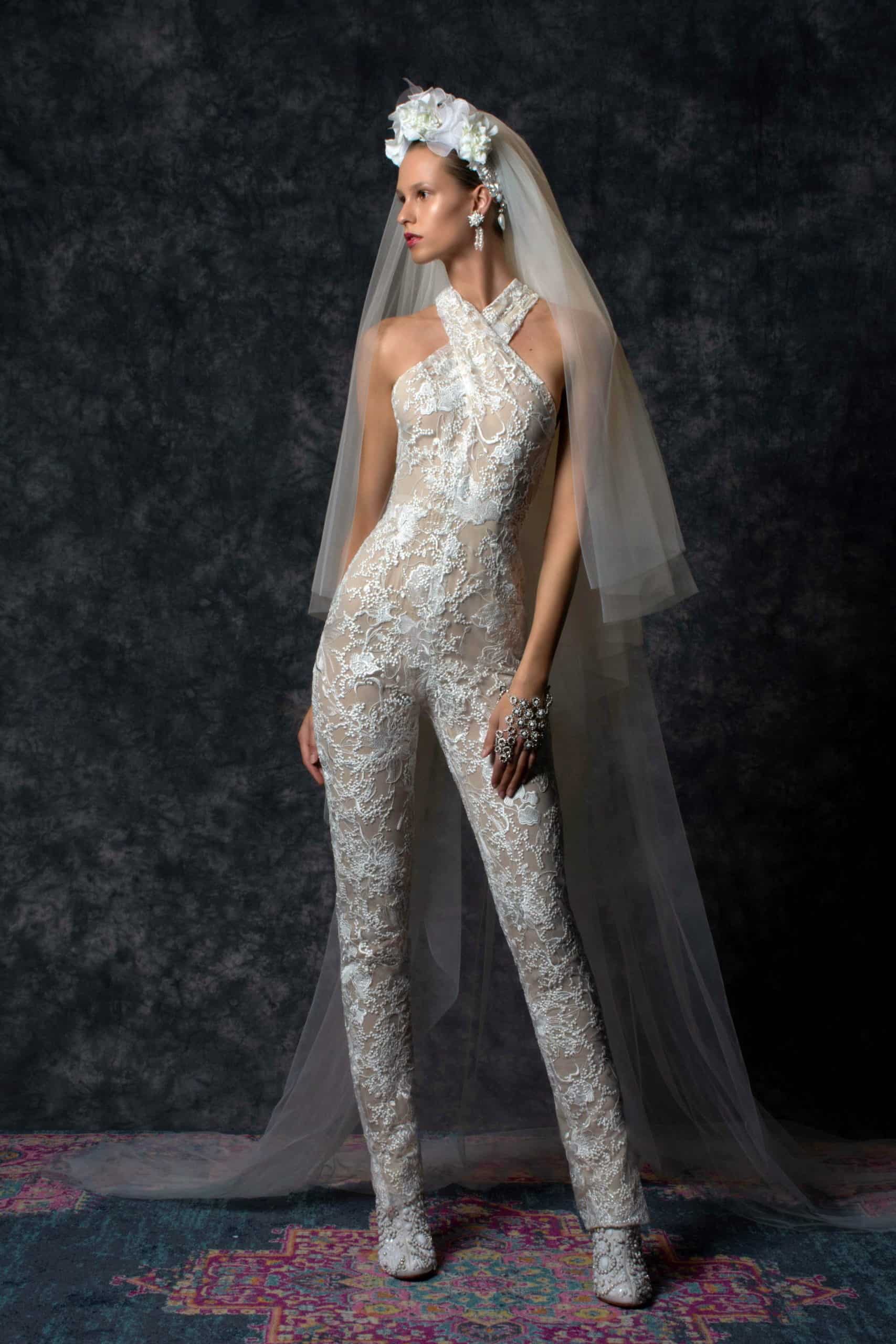 laced jumpsuit wedding dress by Naeem Khan