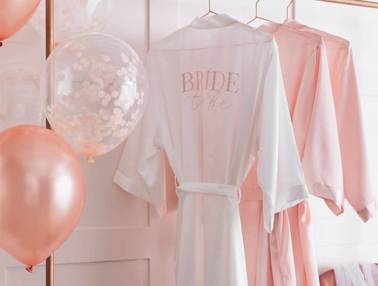 Pink bridal robes and balloons by Pergamos Bachelorette.