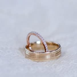 Diamond engagement ring and gold wedding ring, by Vasiliou Kosmima.