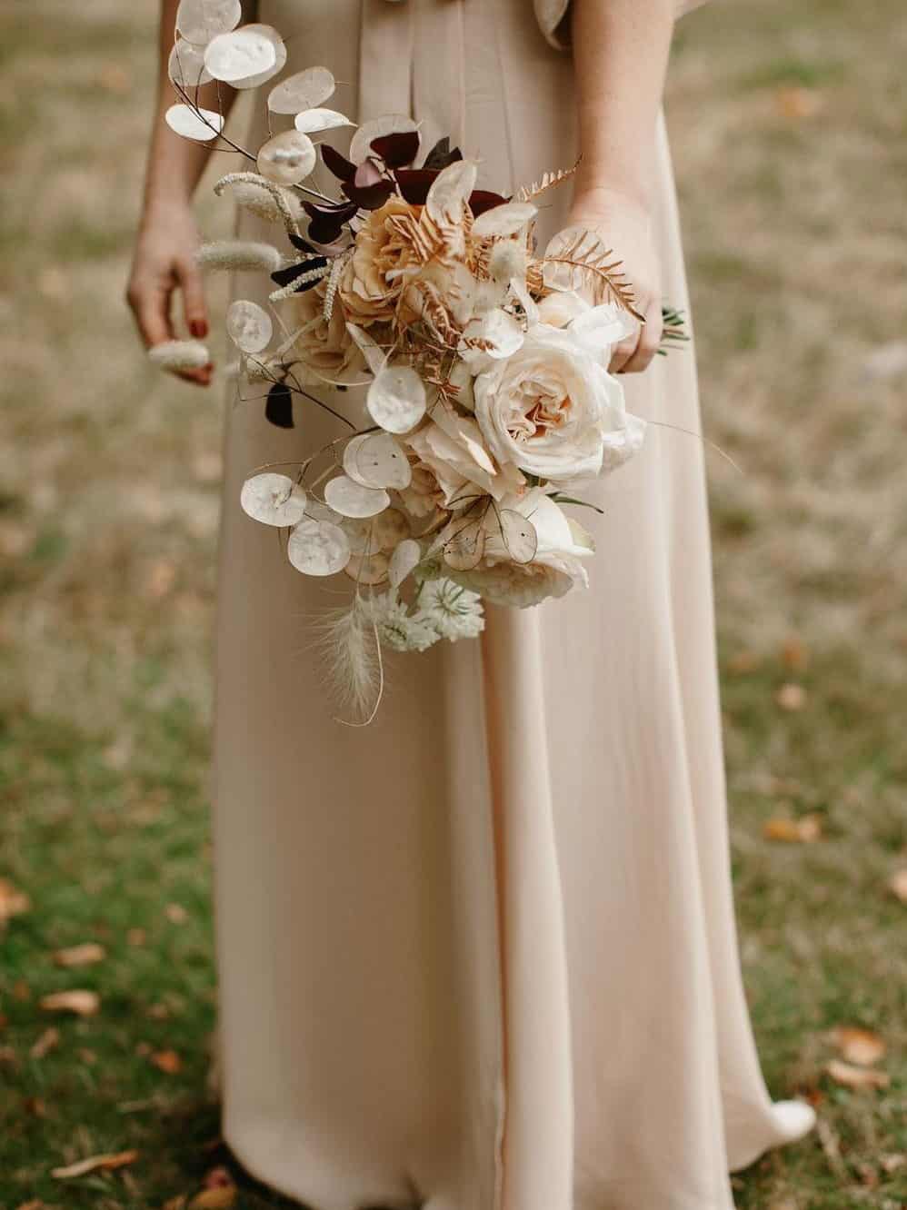 wedding bouquet with white roses and