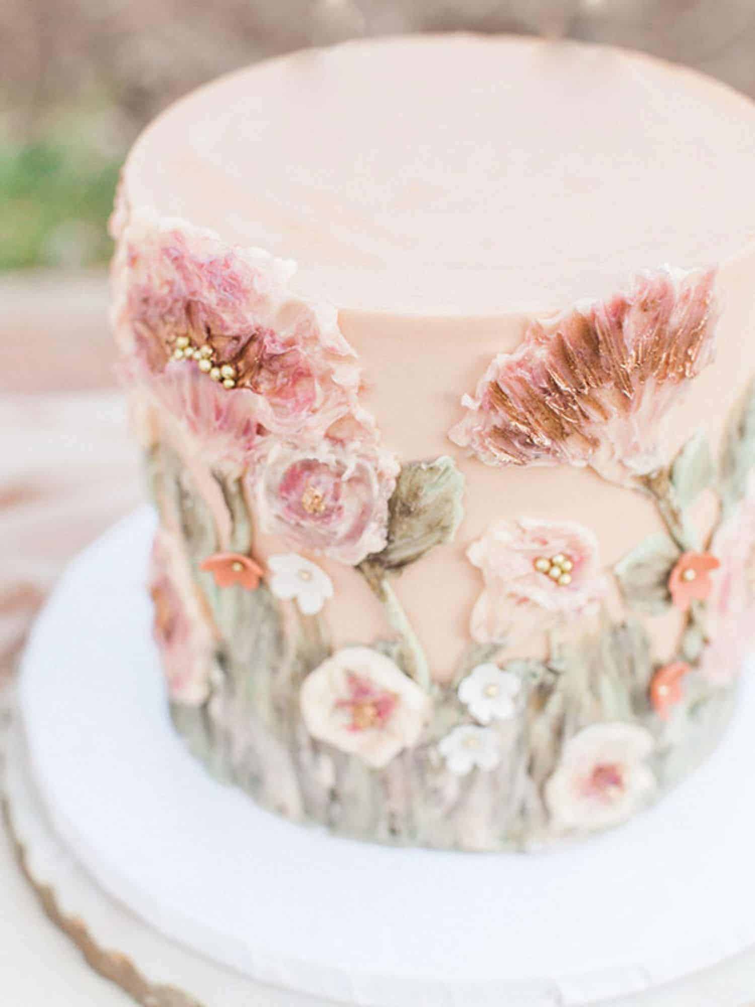 floral embossed wedding cake